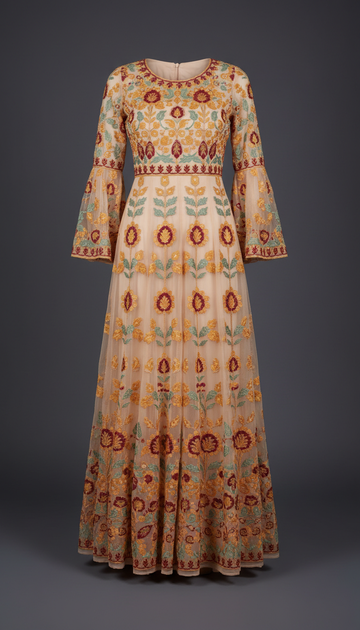Chiffon Maxi Dress in Marigold Embroidery