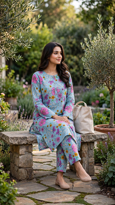 Sky Blue Floral 2-Piece Set