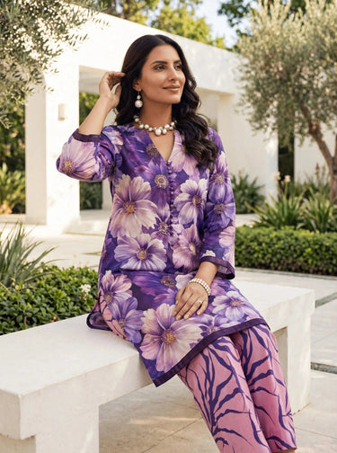 Violet petals purple/pink printed 2-piece lawn suit