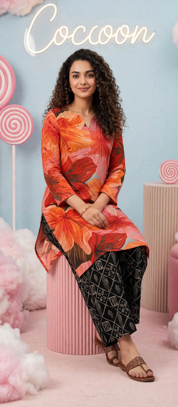Tangerine Hibiscus 2PC Lawn Set