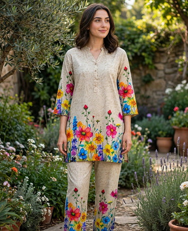 Beige Garden Bloom Printed 2-Piece Set*
