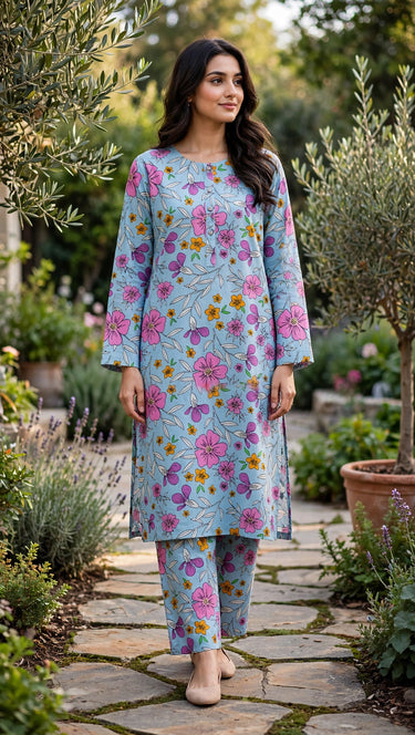 Sky Blue Floral 2-Piece Set