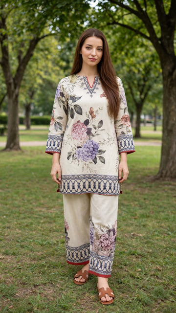 Bloom Cream 2-Piece Lawn Suit