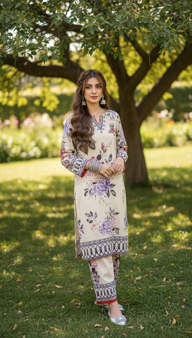 Bloom Cream 2-Piece Lawn Suit