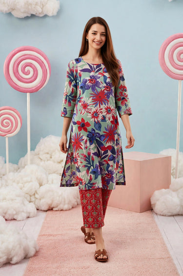 Mint Green Floral Print 2-piece