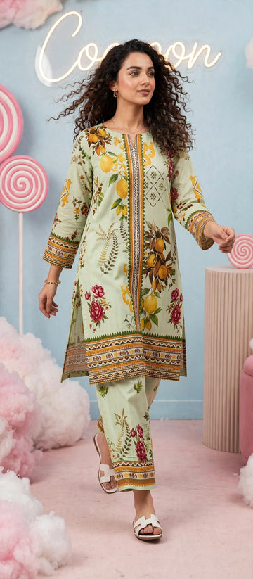 Lemon rose pista-printed lawn 2-piece