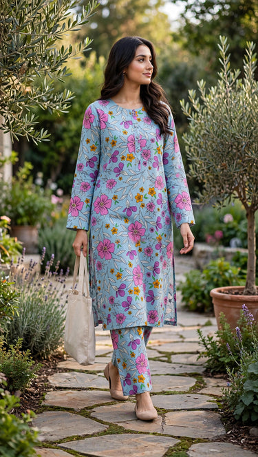 Sky Blue Floral 2-Piece Set