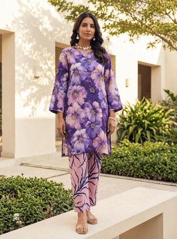 Violet petals purple/pink printed 2-piece lawn suit