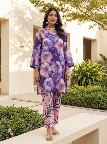 Violet petals purple/pink printed 2-piece lawn suit