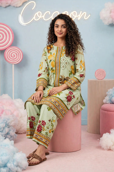 Lemon rose pista-printed lawn 2-piece