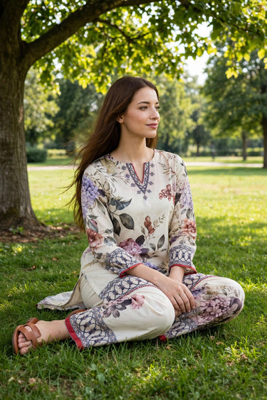 Bloom Cream 2-Piece Lawn Suit